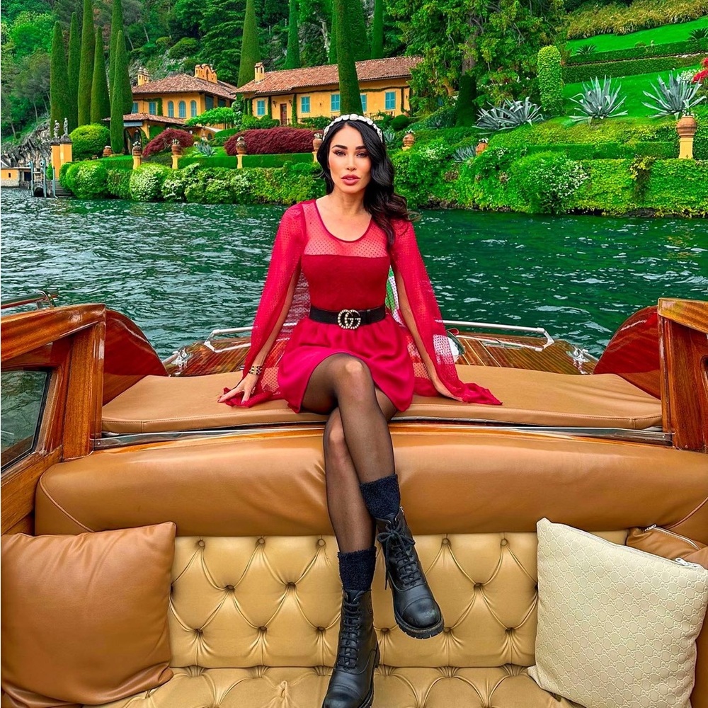 Short burgundy dress with cape attached